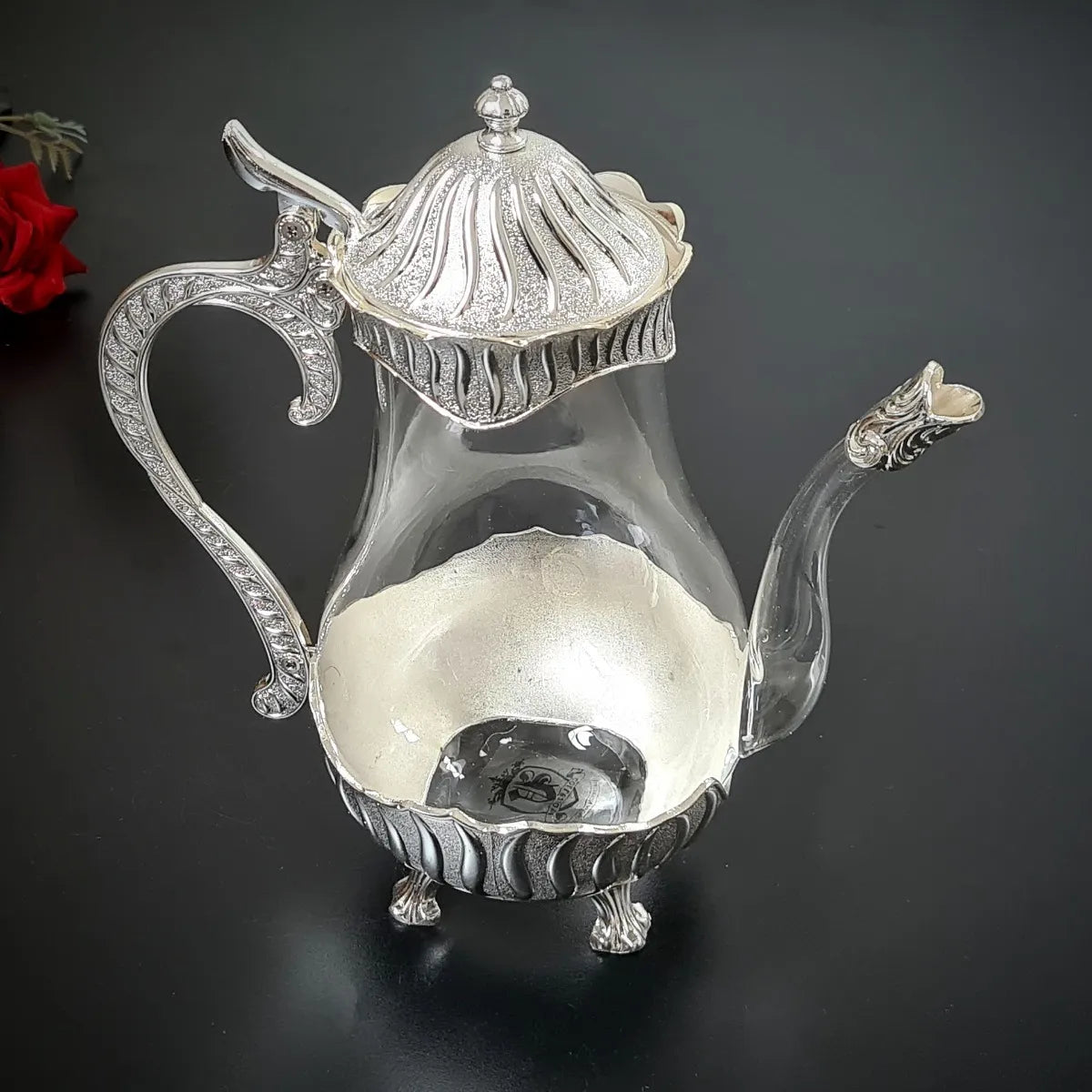 Chaleira de Vidro e Metal Super Luxo – 25 x 16 cm (Cinza)