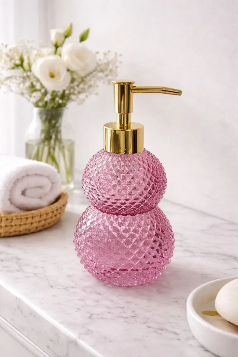 Saboneteira Líquida Premium em Vidro Rosa 300ml – Elegância e Sofisticação