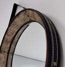 Espelho Adnet Decorativo Redondo com Alça em Couro Legítimo Preto/Marrom – 53 cm
