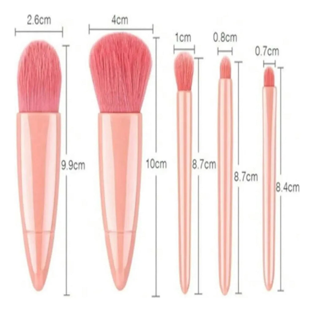 Kit Pincéis de Maquiagem Viagem com Espelho – 5 Pincéis Rosa