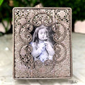 Porta-Retrato Vintage Prateado em Metal Vazado 7x12