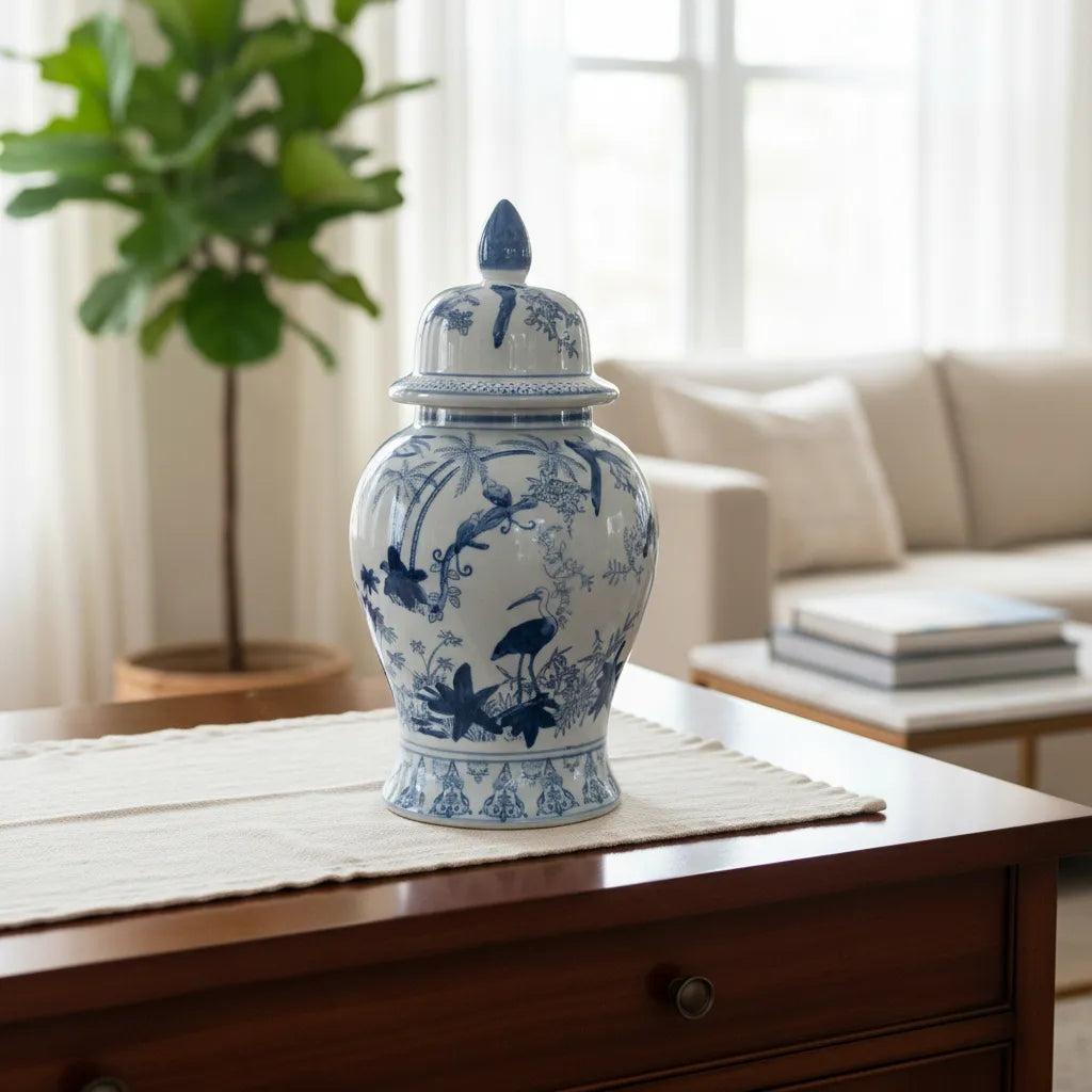 Vaso Decorativo Porcelana Classic Blue White Importado 49x25 Azul E Branco Clássico