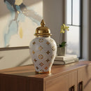 Vaso Decorativo Porcelana Branco Dourado 35x18 Luxo Branco E Dourado