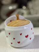 Saleiro Porcelana Branco com Corações Vermelhos Love 15x11x15 cm
