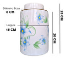 Vaso Decorativo Porcelana Azul e Branca Cilíndrico Floral 23 x 15 cm