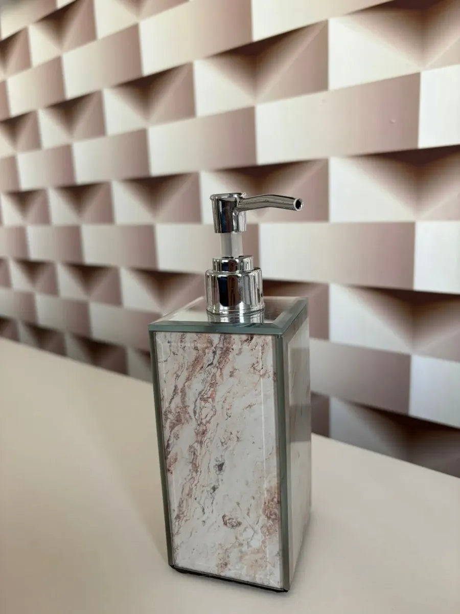 Saboneteira Porta Sabonete Líquido em Vidro Mármorizado 300ml – Elegância e Sofisticação