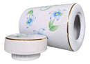 Vaso Decorativo Porcelana Azul e Branca Cilíndrico Floral 23 x 15 cm