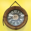 Relógio de Parede Vintage Premium com Alça em Couro 65cm – Metal Preto & Marrom Escuro