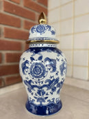 Vaso Decorativo Porcelana Azul E Branco Luxo Clássico 40x19