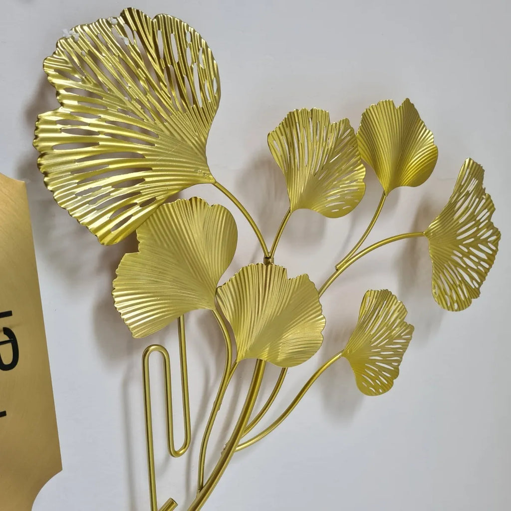 Relógio de Parede Folhas 3D em Metal – Design Europeu Vertical 80cm Dourado (Silencioso)
