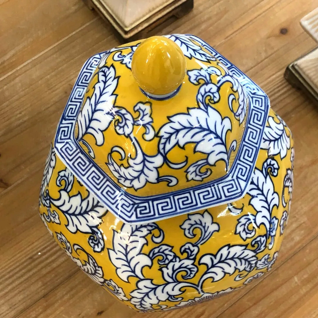 Vaso Decorativo Porcelana Laranja Azul Floral 45x22