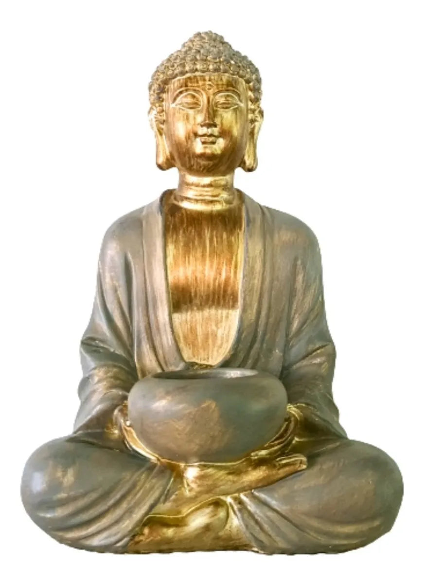 Buda Decorativo Porta-Vela em Poliresina – Dourado | 22 x 14 cm