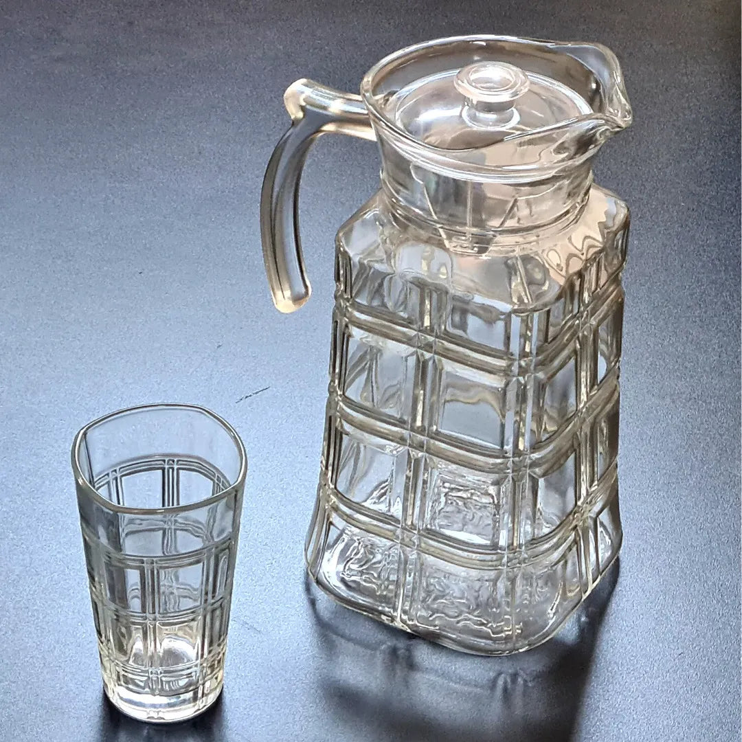 Jarra de Vidro com 6 Copos e Tampa – Suco e Água 1800ml
