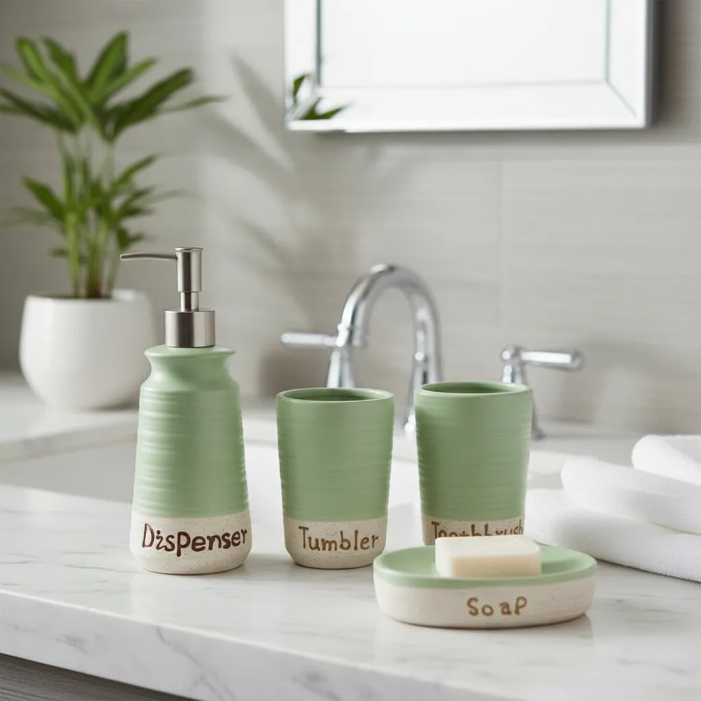 Kit Banheiro Lavabo Porta Escova Sabonete Liquído 4 Peças