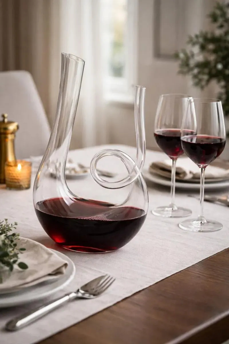 Decanter de Vinho em Cristal Espiral Premium 1,5L – Aerador com Alça para Servir