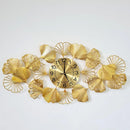 Relógio de Parede 3D em Metal com Folhas – Design Europeu 90x46 Dourado (Silencioso)