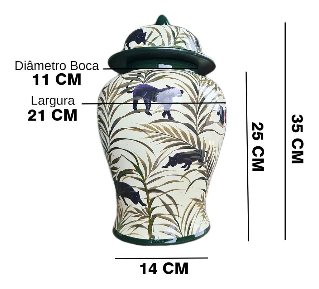 Vaso Decorativo Porcelana Verde Floral 35x21 com Tampa