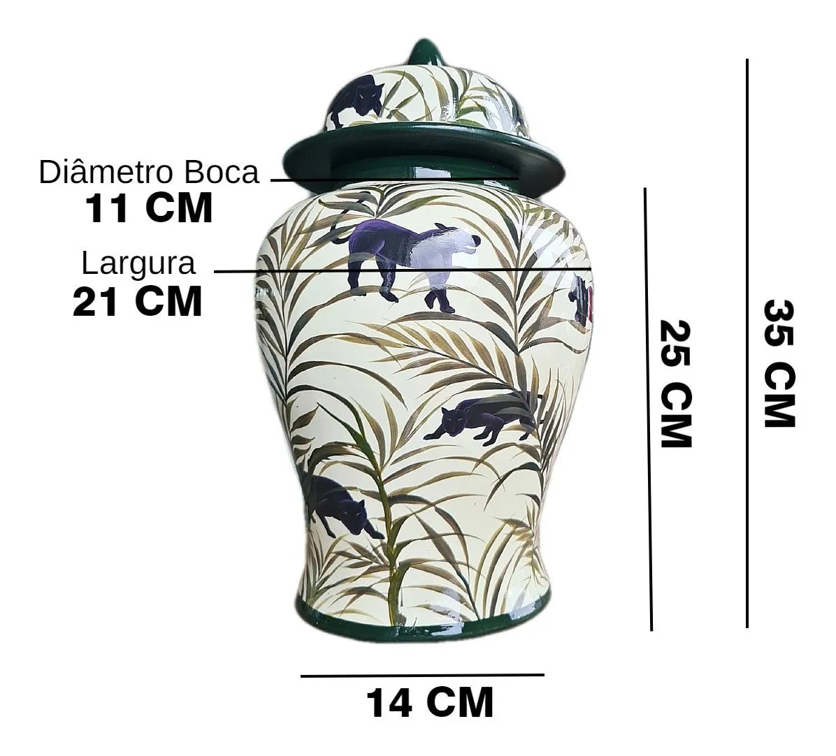 Vaso Decorativo Porcelana Verde Floral 35x21 com Tampa