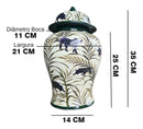 Vaso Decorativo Porcelana Verde Floral 35x21 com Tampa