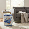 Puff Cerâmico Floral Seat Garden 45x30 – Banqueta Decorativa Azul