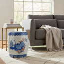 Puff Cerâmico Floral Seat Garden 45x30 – Banqueta Decorativa Azul