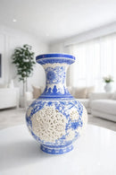 Vaso Decorativo Azul e Branco em Porcelana 28x16cm – Estilo Clássico Oriental