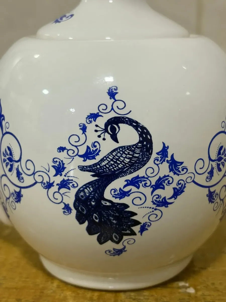 Bule Porcelana Azul Cavalo Marinho Luxo 21x13x14 cm