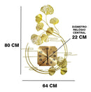 Relógio de Parede Folhas 3D em Metal – Design Europeu Vertical 80cm Dourado (Silencioso)