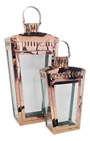 Lanterna Marroquina Kit 2 Pçs Aço Inoxidável Rosé Vidro Rosê