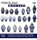 Vaso Elegance Porcelana Branco, Azul e Dourado 30x20
