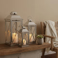 Kit 3 Lanternas Marroquinas Decorativas Prateadas em Aço e Vidro