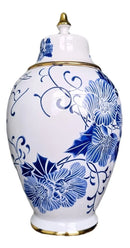 Vaso Decorativo de Porcelana Azul e Branco com Dourado – 33x18