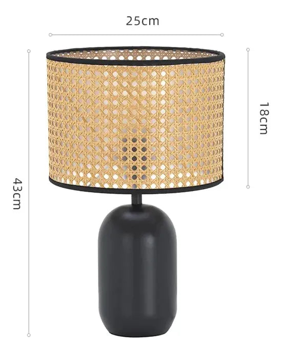 Abajur Luminária Preto Rattan Bambu Luxuoso 43x25 Preto/Bege