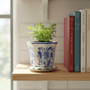 Vaso Cachepot Decorativo em Cerâmica Azul e Branco – Modelo Elegance