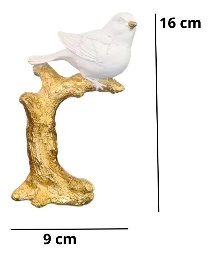 Escultura Decorativa Pássaro Branco com Base Dourada – 16 x 9 cm