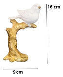Escultura Decorativa Pássaro Branco com Base Dourada – 16 x 9 cm