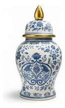 Vaso Decorativo Porcelana Azul E Branco Luxo Clássico 50x30 Branco Classico