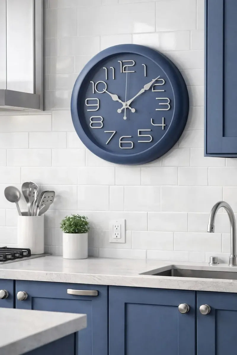 Relógio de Parede Azul Moderno 35cm Design Elegante em Metal Decorativo