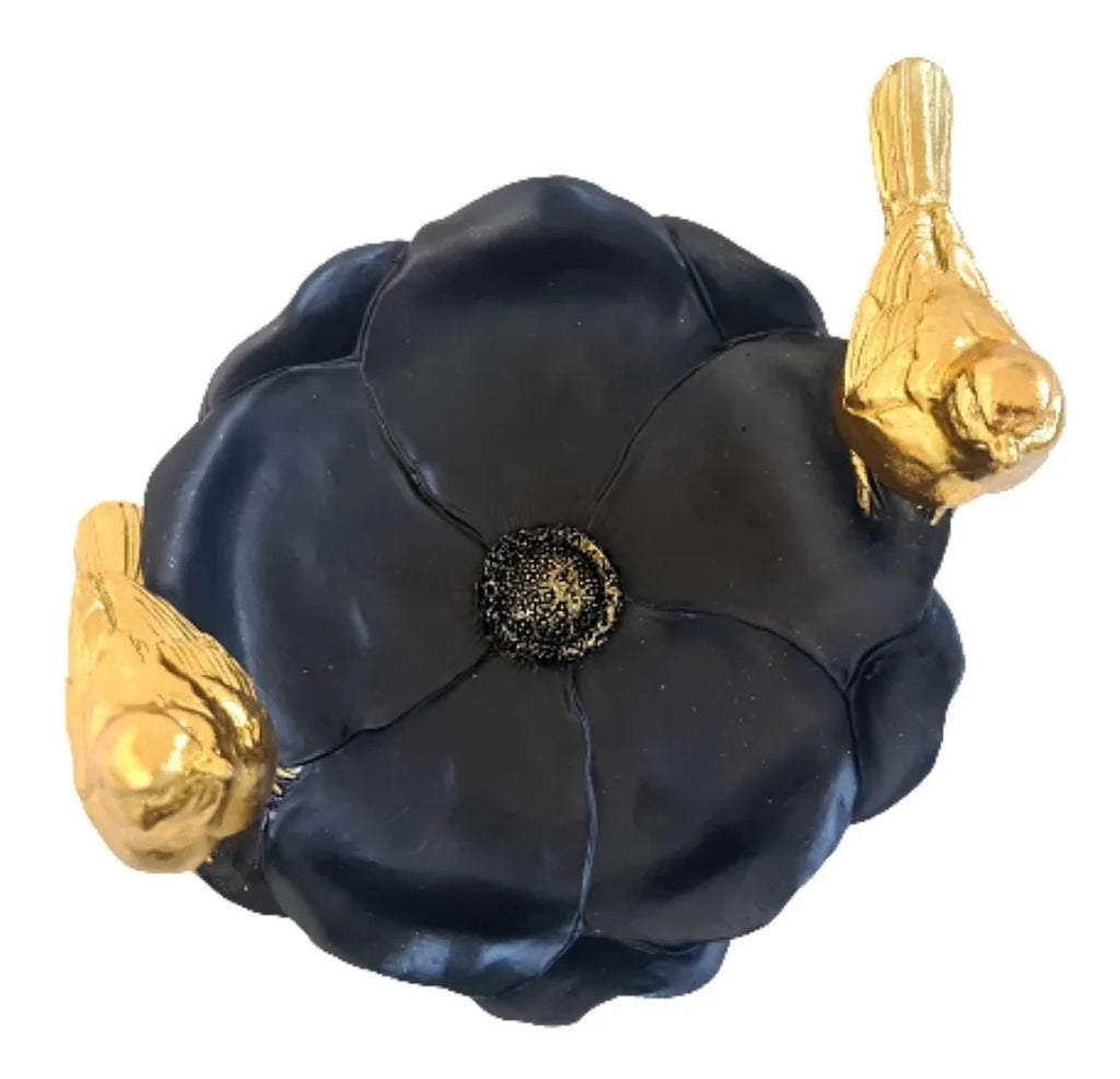 Escultura Decorativa Dourada Pássaros no Comedouro – 17 x 5 cm