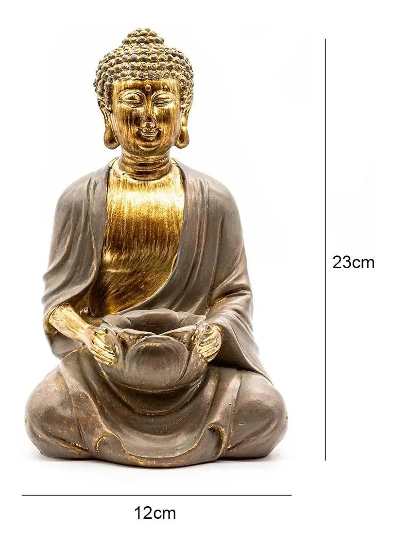 Buda Decorativo Porta-Vela em Poliresina – Dourado | 23 x 12 cm