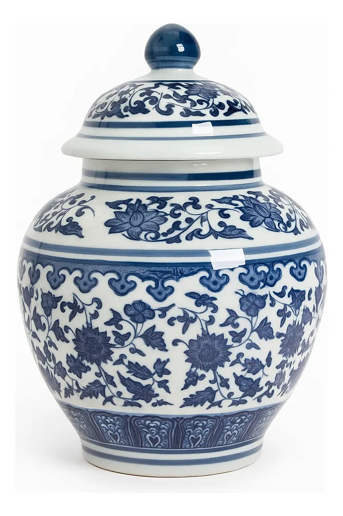 Vaso Decorativo De Porcelana Azul E Branco Luxo 20x14 Azul-marinho