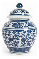 Vaso Decorativo De Porcelana Azul E Branco Luxo 20x14 Azul-marinho