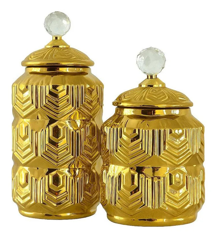 Potiche de Porcelana Dourado com Tampa 25x16