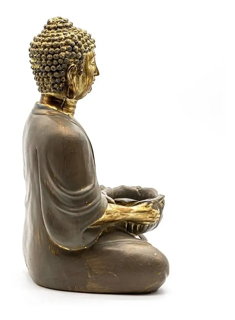 Buda Decorativo Porta-Vela em Poliresina – Dourado | 23 x 12 cm