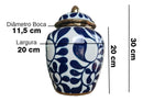 Vaso Elegance Porcelana Branco, Azul e Dourado 30x20