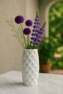 Vaso De Cerâmica Decorativo BrancoGeométrico 28x17