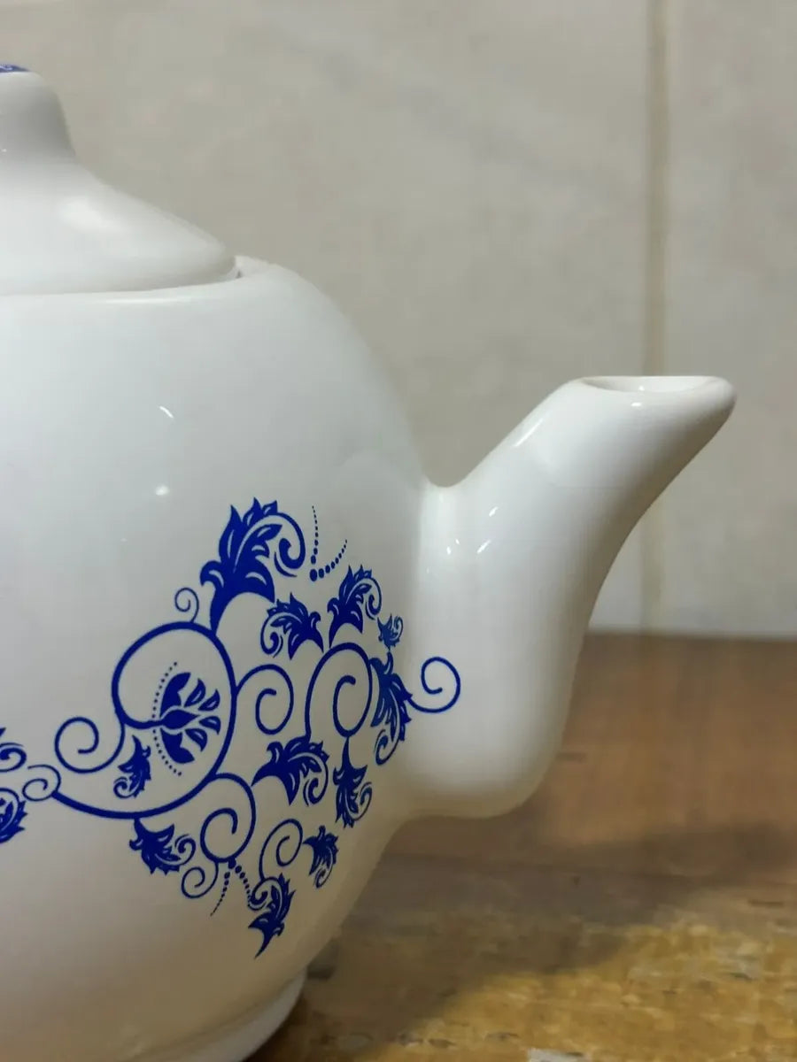 Bule Porcelana Azul Cavalo Marinho Luxo 21x13x14 cm