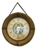 Relógio de Parede Vintage 65cm com Alça em Couro – Marrom e Bege
