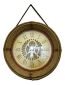 Relógio de Parede Vintage 65cm com Alça em Couro – Marrom e Bege