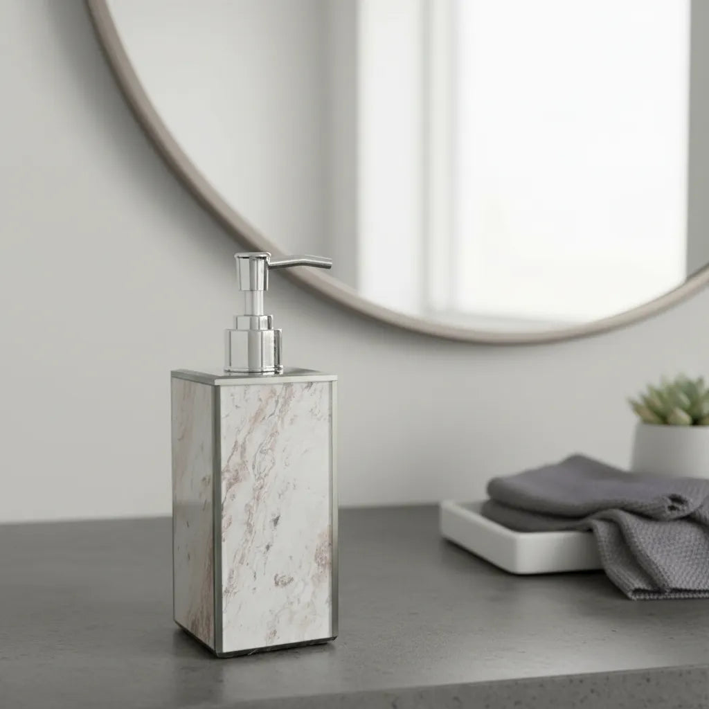 Saboneteira Porta Sabonete Líquido em Vidro Mármorizado 300ml – Elegância e Sofisticação
